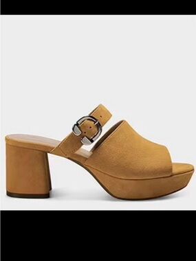 NWOB Aerosoles Women's Tan Suede Cosmic Heeled Slip on Mule Sandal sz 9.5